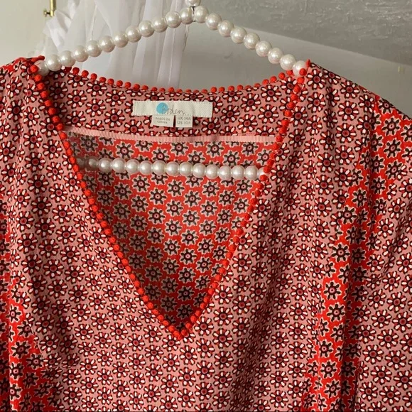 Boden Red Floral Print Tunic Dress Tassel Pom Pom - Picture 12 of 13